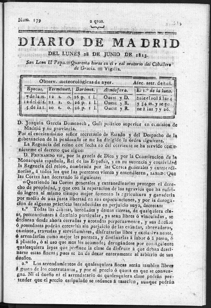 Miniatura de Diario de Madrid del Lunes 28 de Junio de 1813