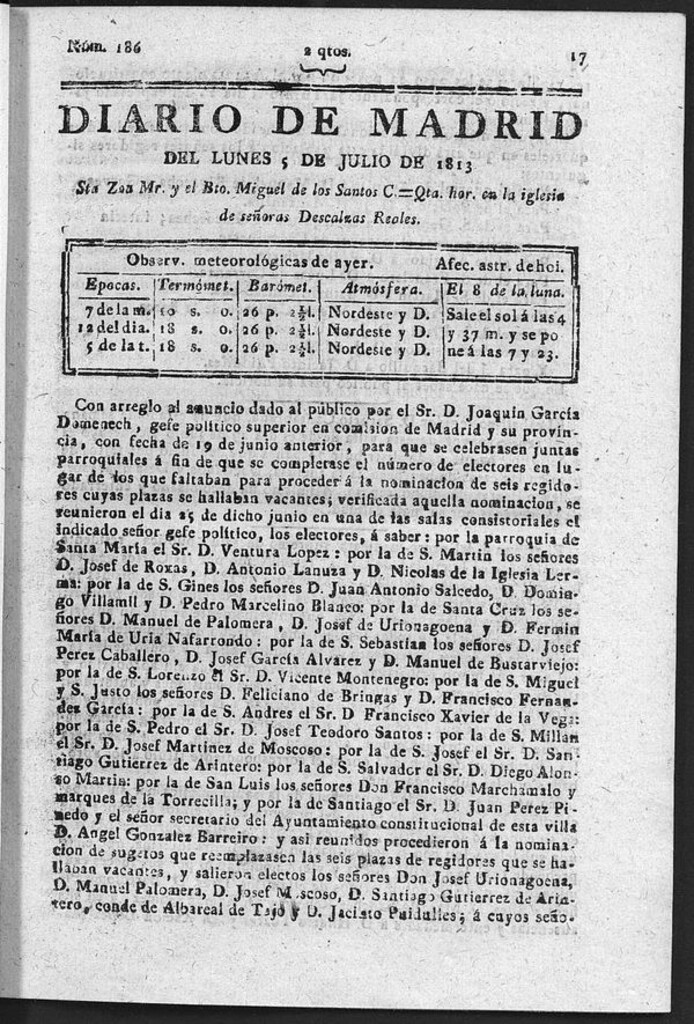 Miniatura de Diario de Madrid del Lunes 5 de Julio de 1813