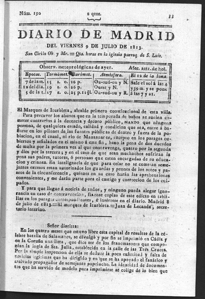 Miniatura de Diario de Madrid del Viernes 9 Julio de 1813
