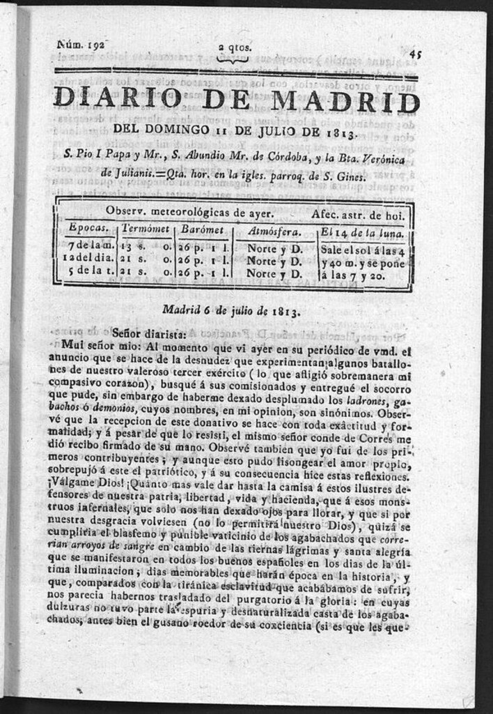 Miniatura de Diario de Madrid del Domingo 11 Julio de 1813