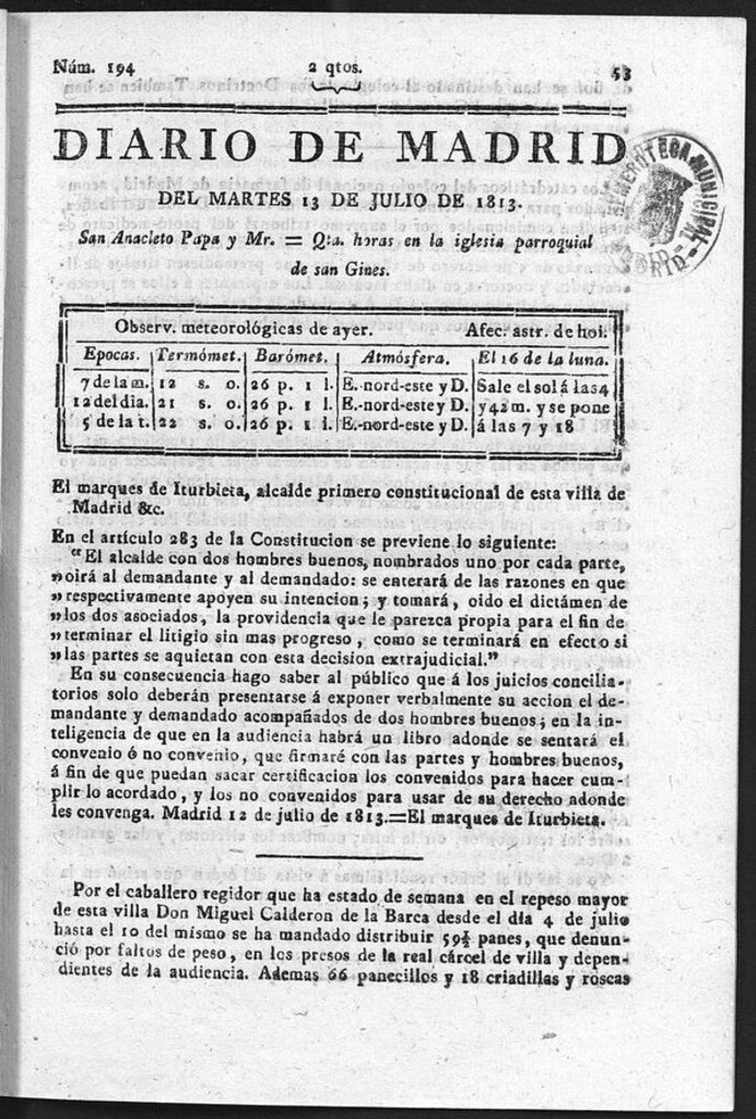 Miniatura de Diario de Madrid del Martes 13 Julio de 1813
