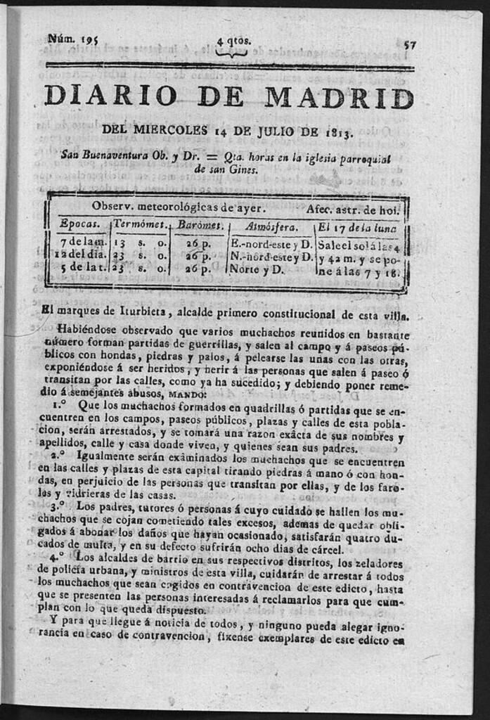Miniatura de Diario de Madrid del Miércoles 14 Julio de 1813