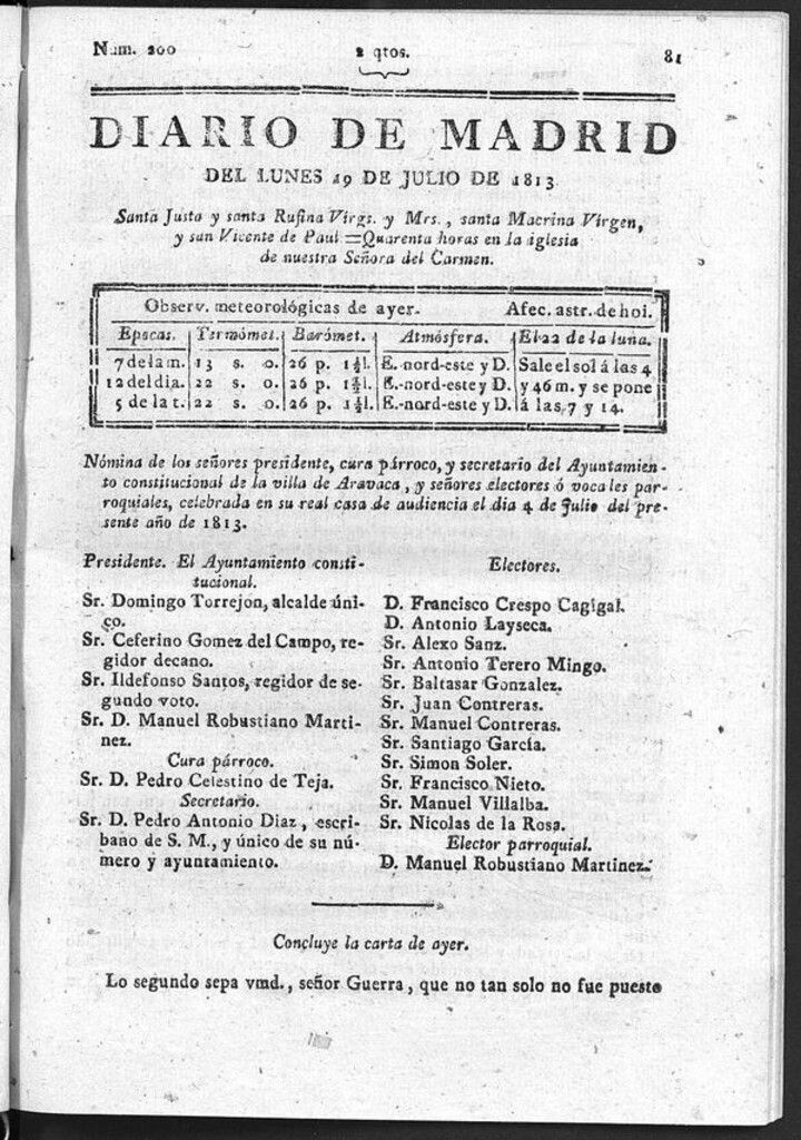 Miniatura de Diario de Madrid del Lunes 19 Julio de 1813