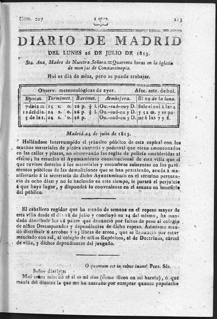 Miniatura de Diario de Madrid del Lunes 26 de Julio de 1813