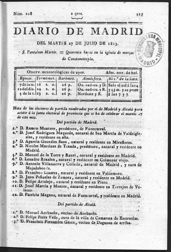 Miniatura de Diario de Madrid del Martes 27 de Julio de 1813