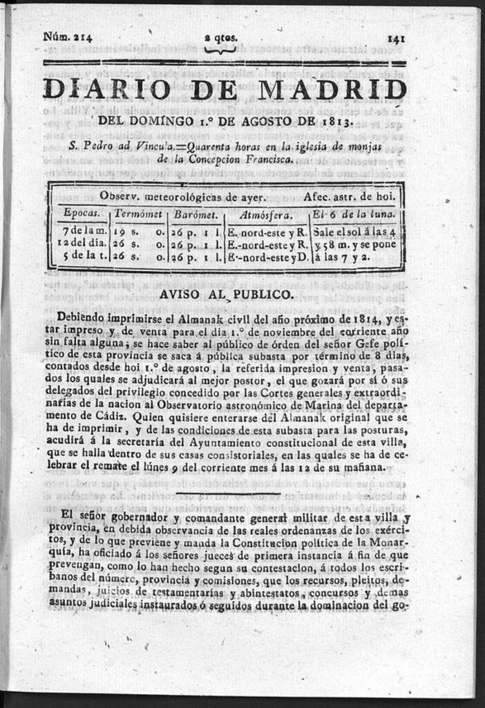 Miniatura de Diario de Madrid del Domingo 1 de Agosto de 1813