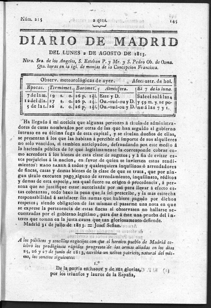 Miniatura de Diario de Madrid del Lunes 2 de Agosto de 1813