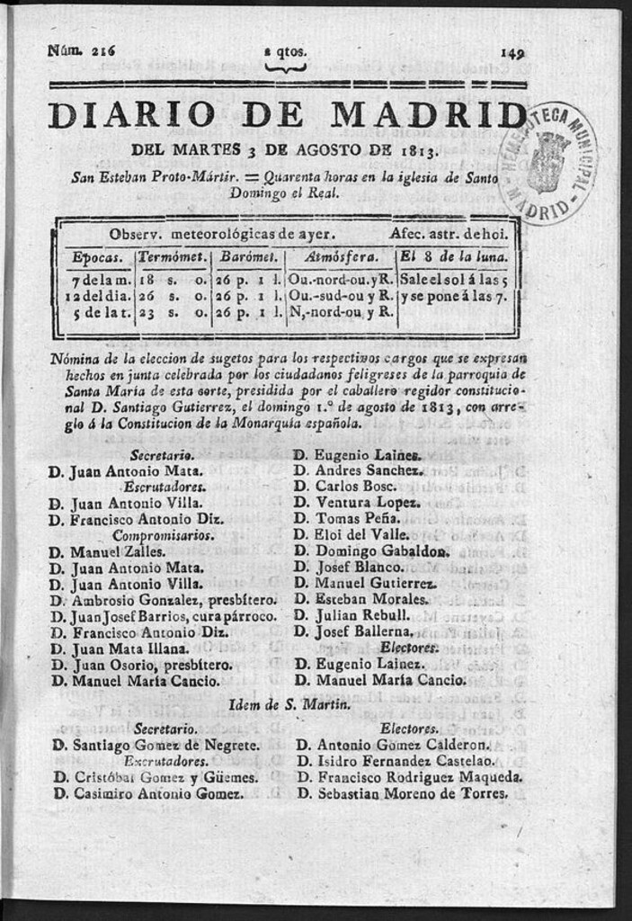 Miniatura de Diario de Madrid del Martes 3 de Agosto de 1813