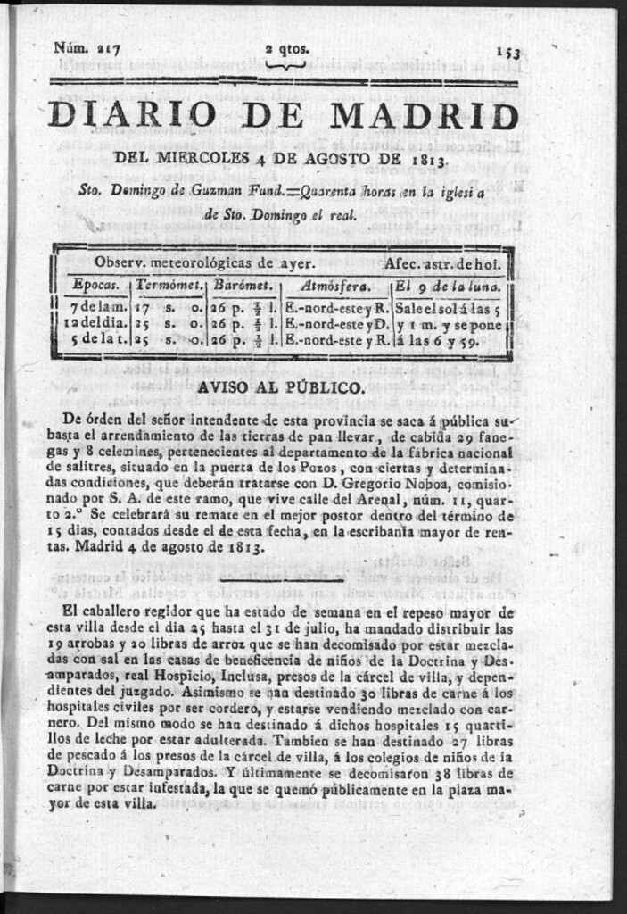 Miniatura de Diario de Madrid del Miércoles 4 de Agosto de 1813
