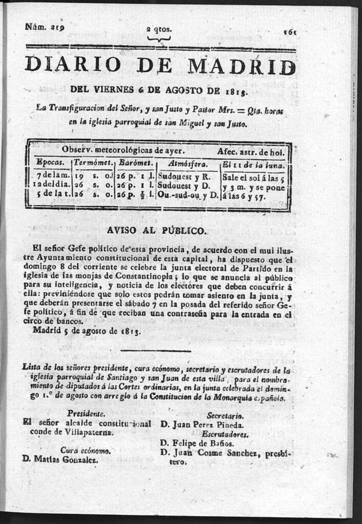 Miniatura de Diario de Madrid del Viernes 6 de Agosto de 1813