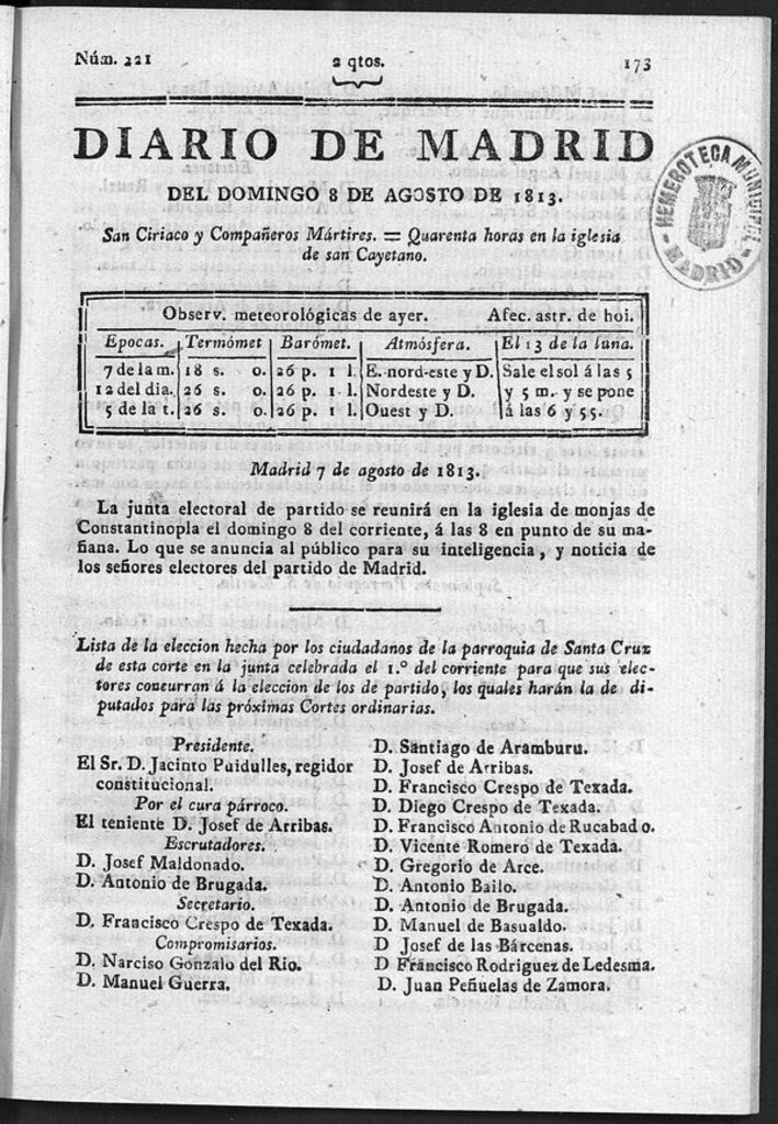 Miniatura de Diario de Madrid del Domingo 8 de Agosto de 1813