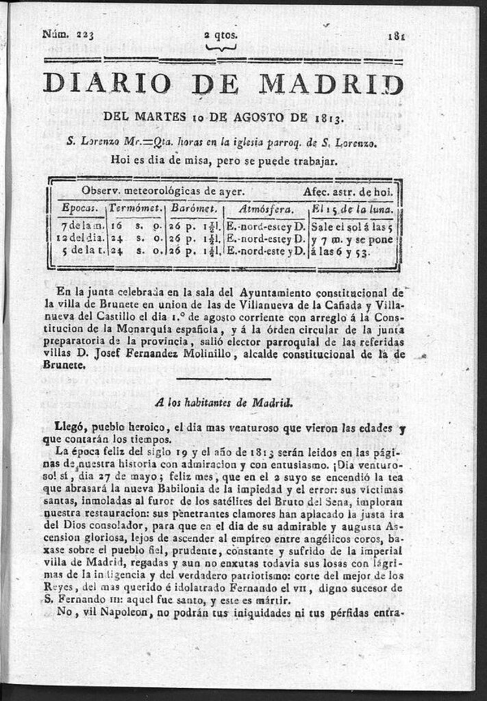 Miniatura de Diario de Madrid del Martes 10 de Agosto de 1813