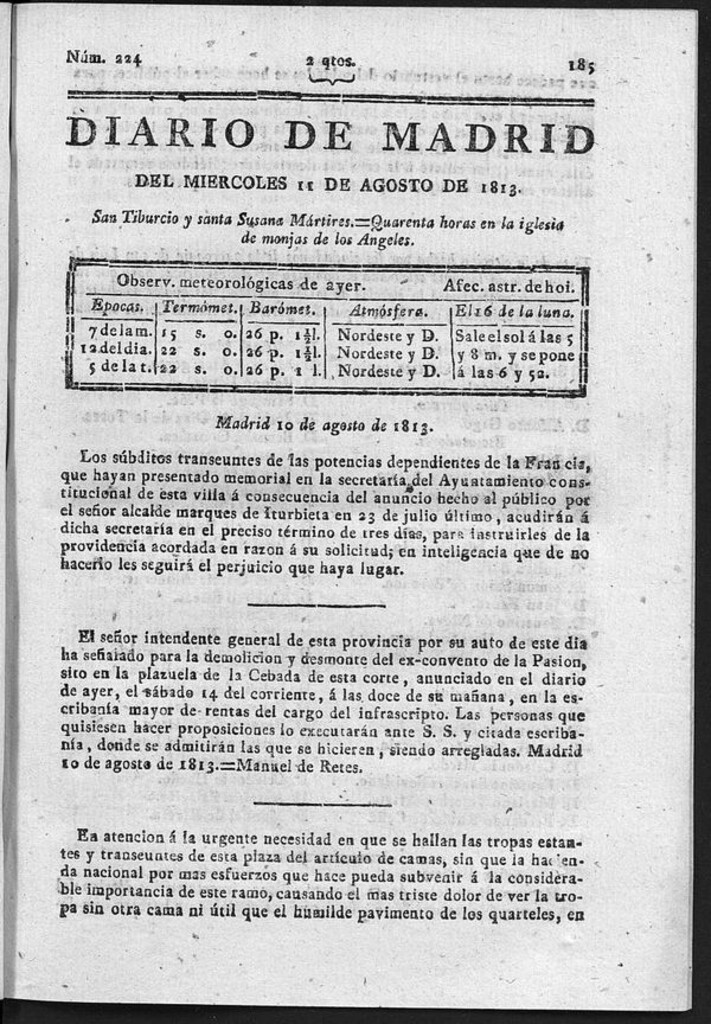 Miniatura de Diario de Madrid del Miércoles 11 de Agosto de 1813