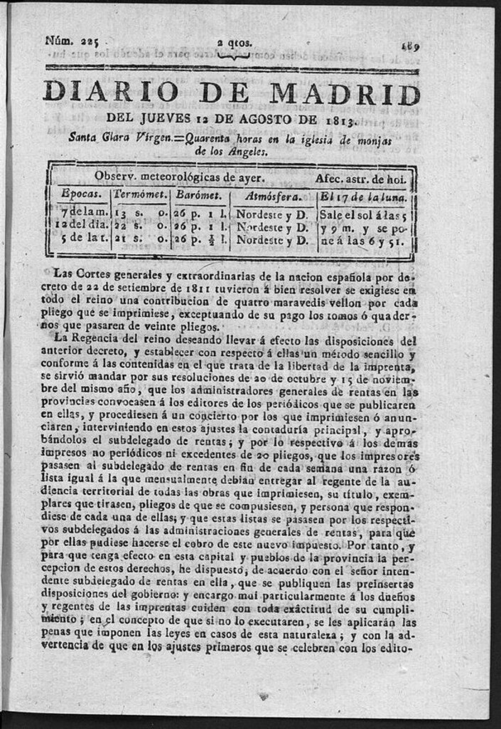 Miniatura de Diario de Madrid del Jueves 12 de Agosto de 1813