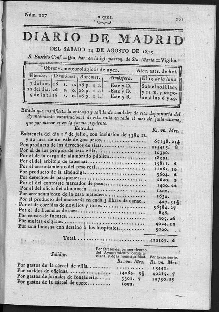 Miniatura de Diario de Madrid del Sábado 14 de Agosto de 1813