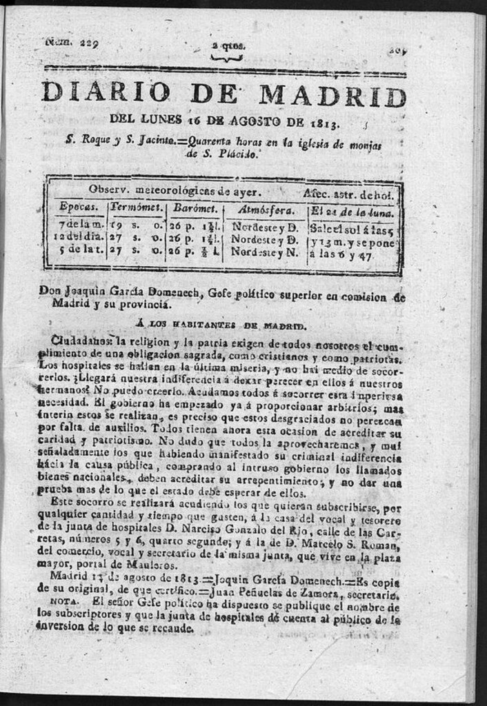 Miniatura de Diario de Madrid del Lunes 16 de Agosto de 1813