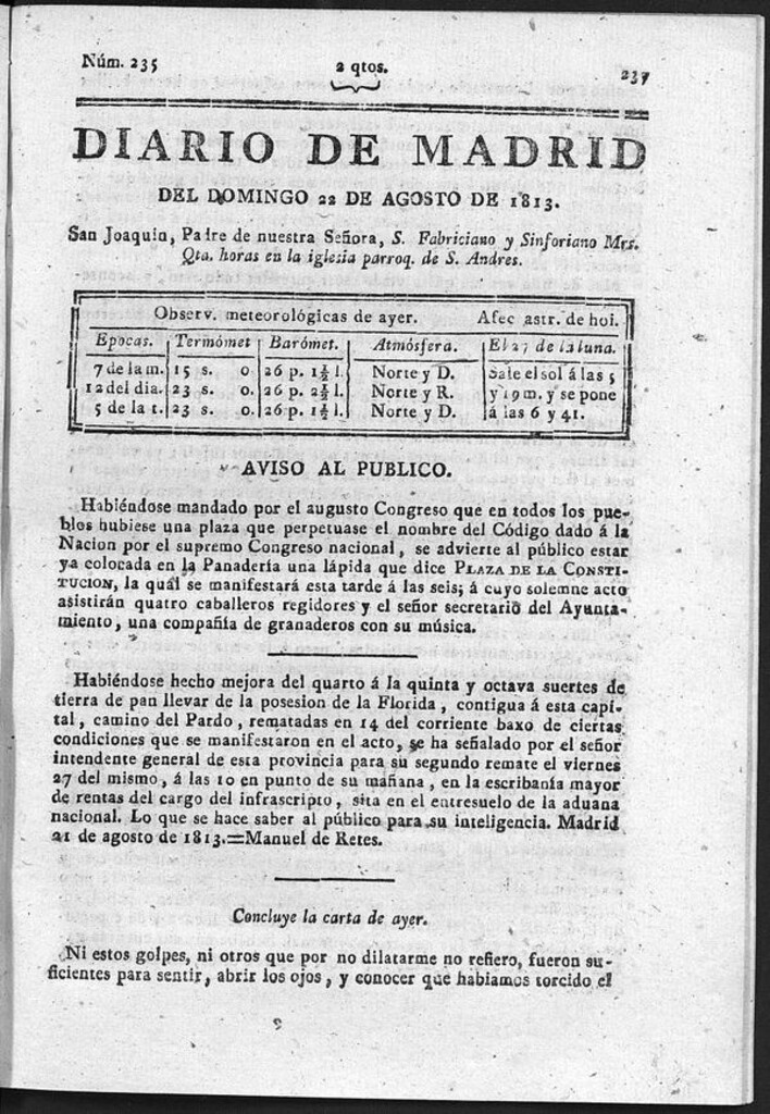 Miniatura de Diario de Madrid del Domingo 22 de Agosto de 1813