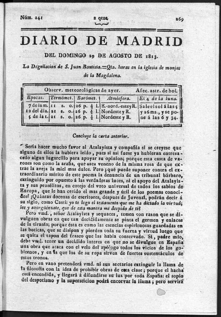 Miniatura de Diario de Madrid del Domingo 29 de Agosto de 1813