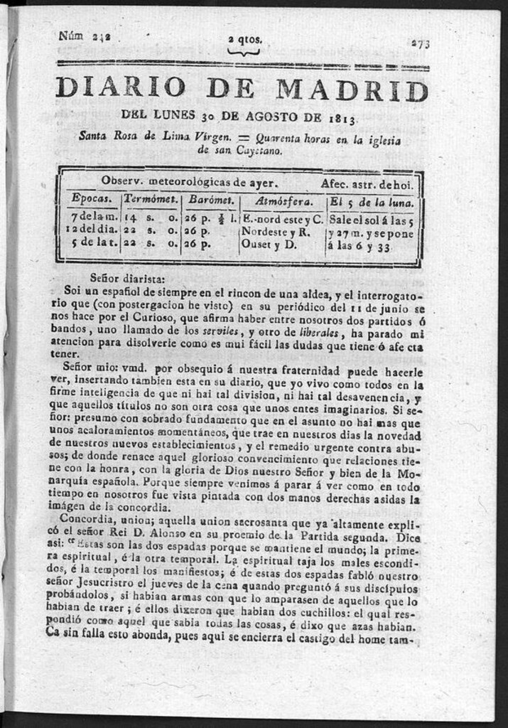 Miniatura de Diario de Madrid del Lunes 30 de Agosto de 1813