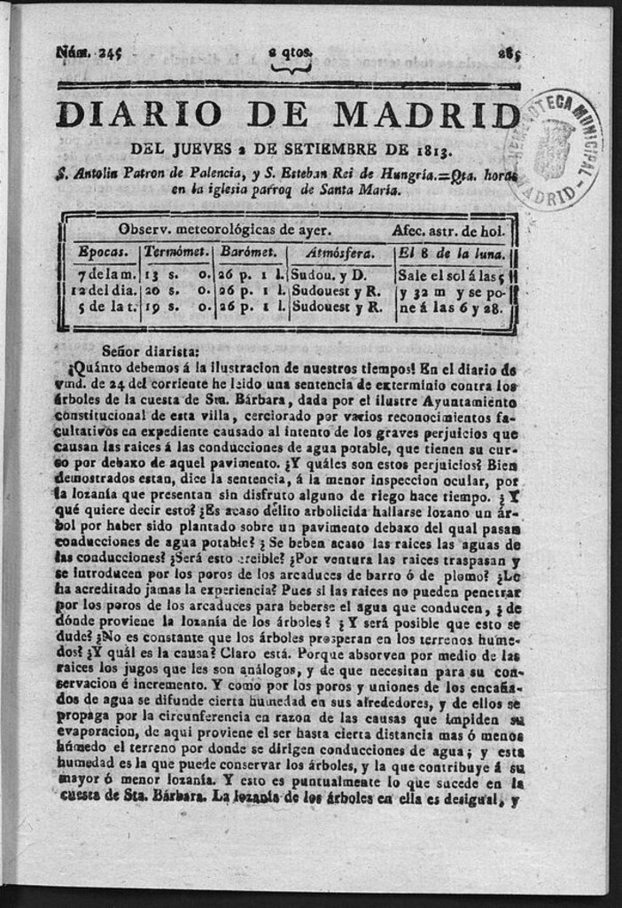 Miniatura de Diario de Madrid del Jueves 2 de Septiembre de 1813