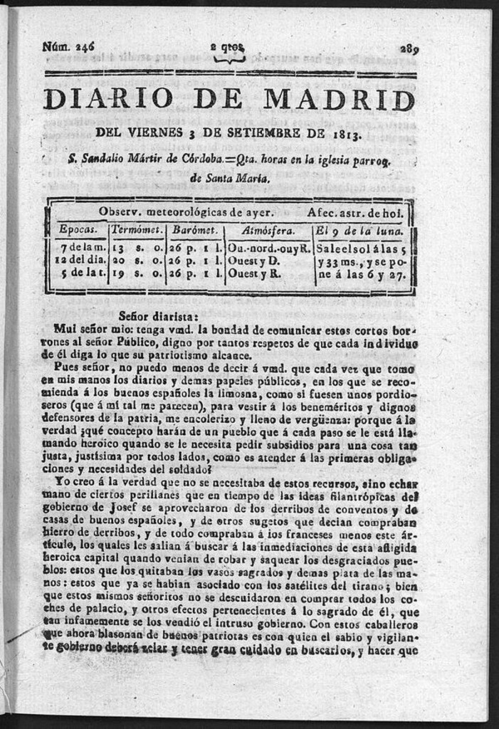 Miniatura de Diario de Madrid del Viernes 3 de Septiembre de 1813