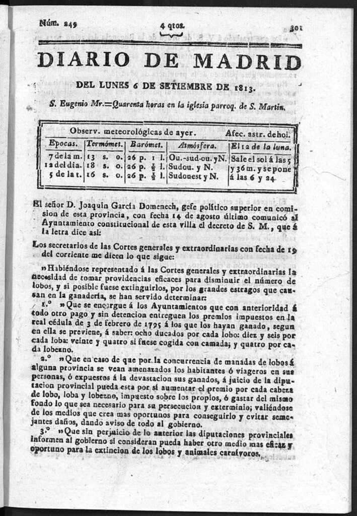 Miniatura de Diario de Madrid del Lunes 6 de Septiembre de 1813