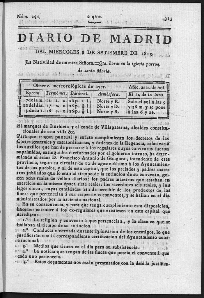 Miniatura de Diario de Madrid del Miércoles 8 de Septiembre de 1813