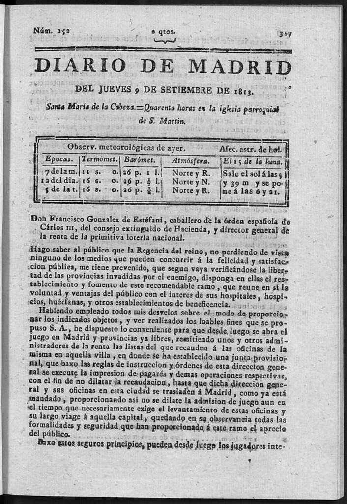 Miniatura de Diario de Madrid del Jueves 9 de Septiembre de 1813