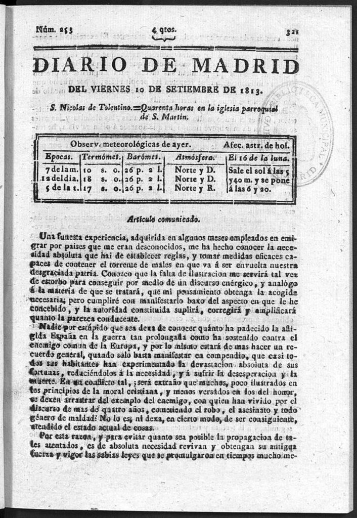 Miniatura de Diario de Madrid del Viernes 10 de Septiembre de 1813