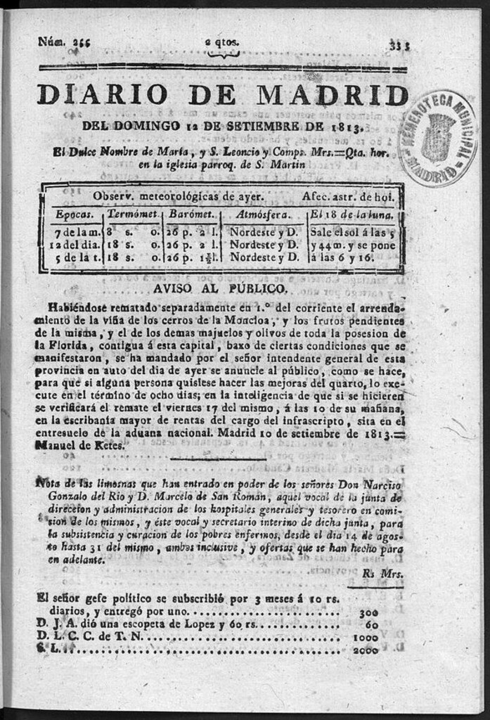 Miniatura de Diario de Madrid del Domingo 12 de Septiembre de 1813