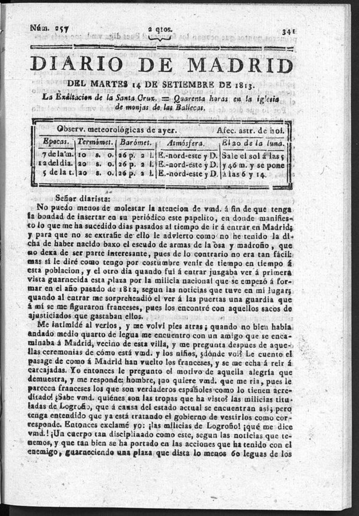 Miniatura de Diario de Madrid del Martes 14 de Septiembre de 1813