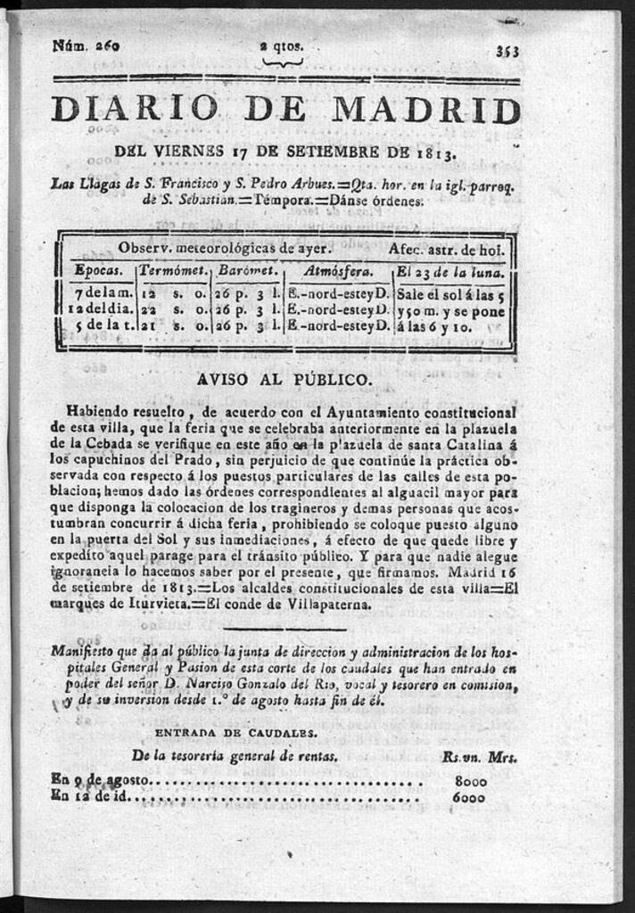 Miniatura de Diario de Madrid del Viernes 17 de Septiembre de 1813