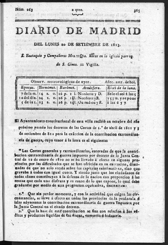 Miniatura de Diario de Madrid del Lunes 20 de Septiembre de 1813