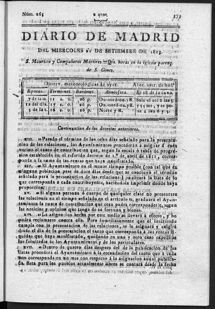 Miniatura de Diario de Madrid del Miércoles 22 de Septiembre de 1813