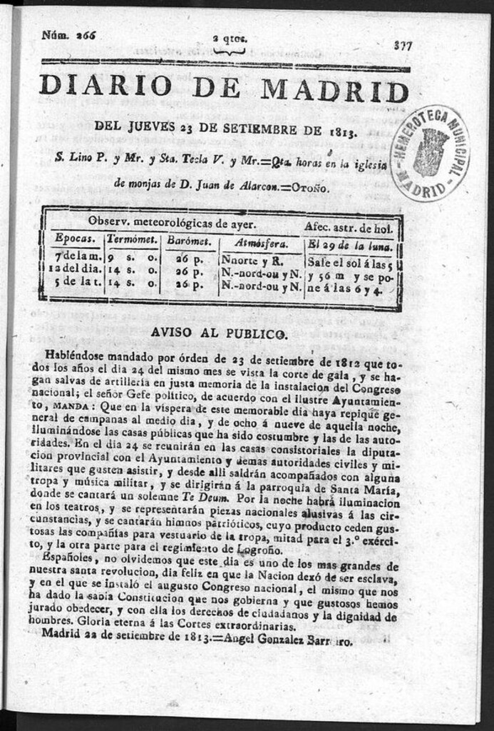 Miniatura de Diario de Madrid del Jueves 23 de Septiembre de 1813