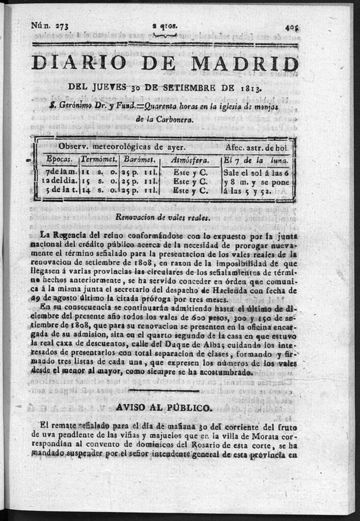 Miniatura de Diario de Madrid del jueves 30 de Septiembre de 1813