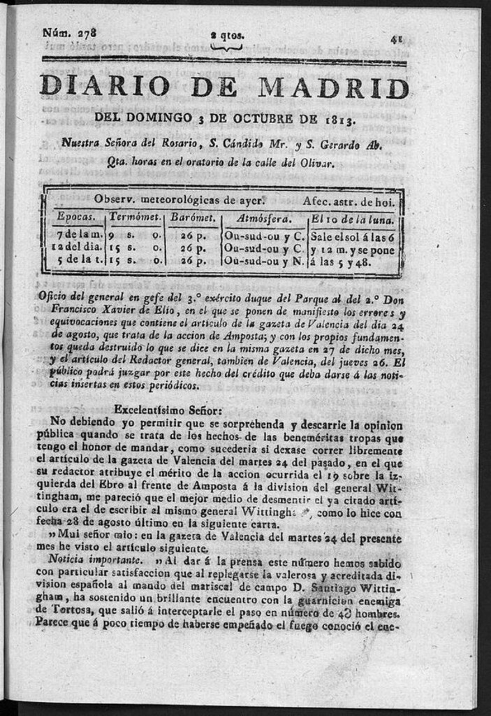 Miniatura de Diario de Madrid del domingo 3 Octubre de 1813