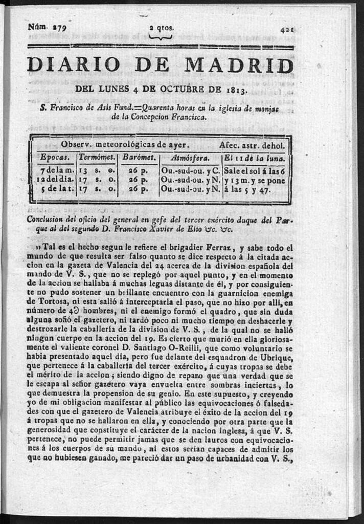 Miniatura de Diario de Madrid del lunes 4 Octubre de 1813