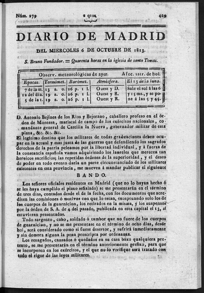 Miniatura de Diario de Madrid del miércoles 6 Octubre de 1813