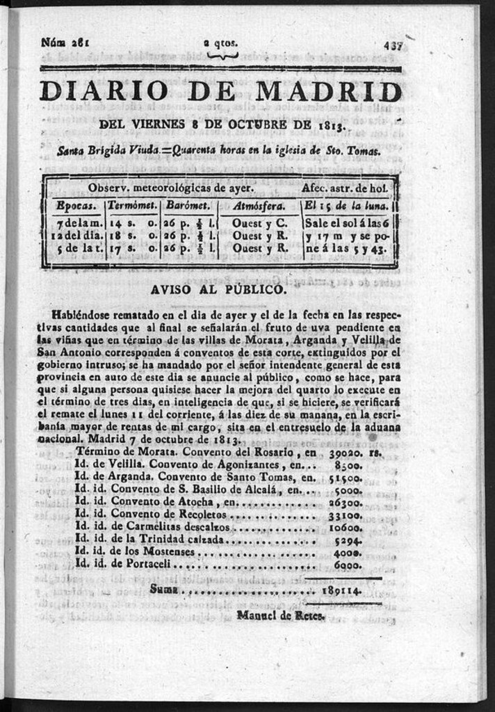Miniatura de Diario de Madrid del viernes 8 Octubre de 1813