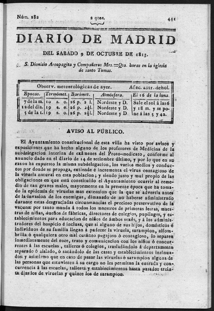 Miniatura de Diario de Madrid del sábado 9 Octubre de 1813