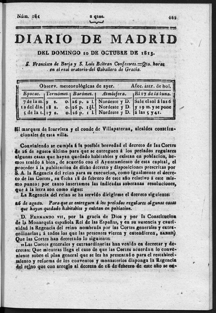 Miniatura de Diario de Madrid del domingo 10 Octubre de 1813