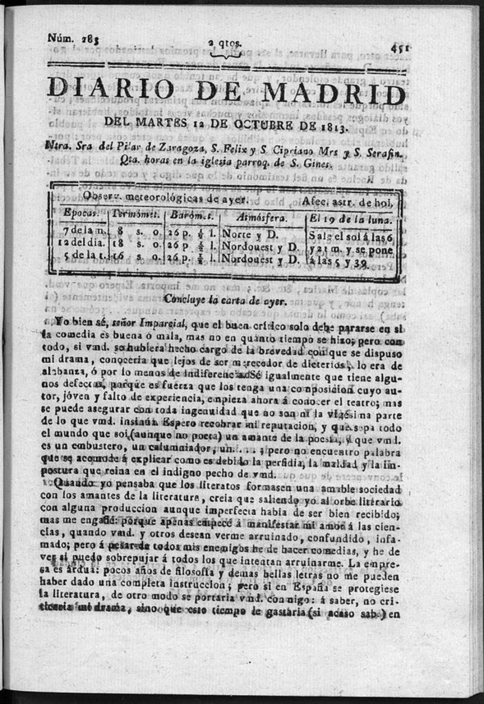 Miniatura de Diario de Madrid del martes 12 de Octubre de 1813