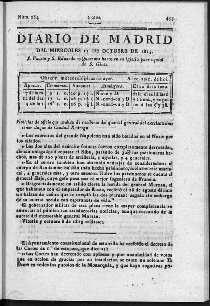 Miniatura de Diario de Madrid del miércoles 13 de Octubre de 1813