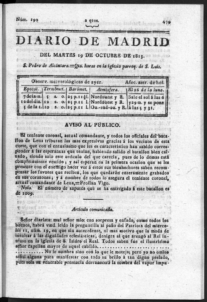 Miniatura de Diario de Madrid del martes 19 de Octubre de 1813