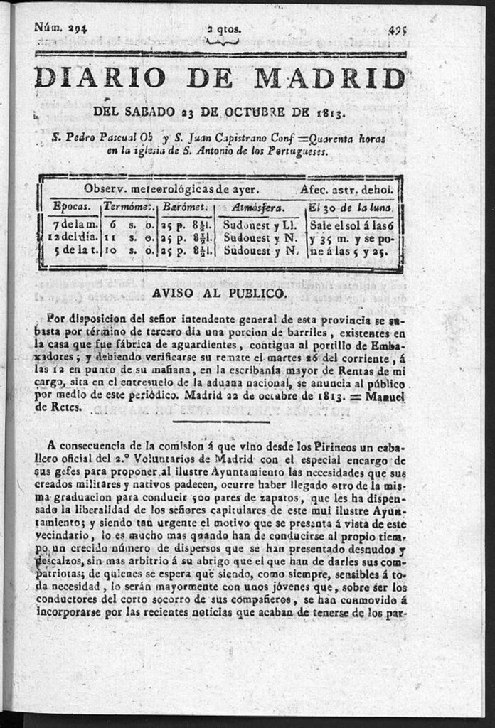 Miniatura de Diario de Madrid del sábado 23 de Octubre de 1813