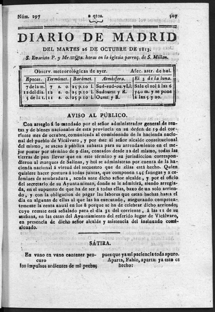 Miniatura de Diario de Madrid del martes 26 de Octubre de 1813