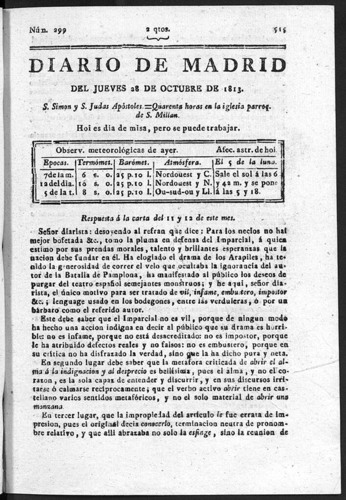 Miniatura de Diario de Madrid del jueves 28 de Octubre de 1813