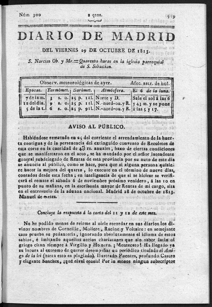 Miniatura de Diario de Madrid del viernes 29 de Octubre de 1813