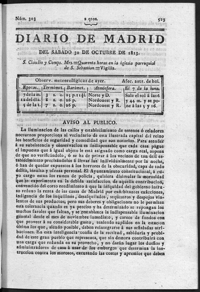Miniatura de Diario de Madrid del sábado 30 de Octubre de 1813